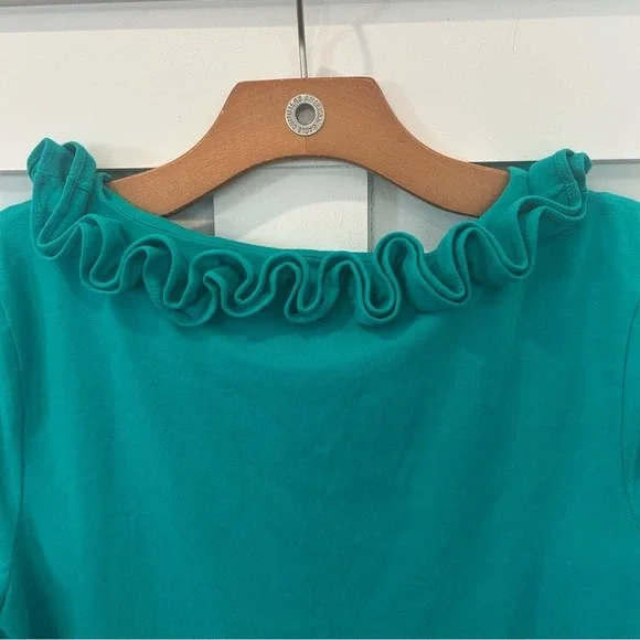 Talbots Dress Turquoise Ruffle Neckline Cotton 3/4 Sleeve Casual Colorful SZ M - Picture 5 of 7